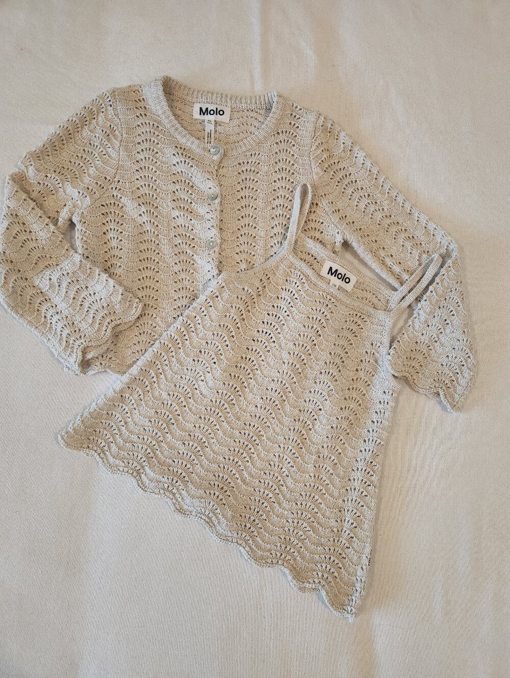 Molo Girl's 4 5 Knit Cardigan Twin Set Rasa & Gigi Tank & Sweater - Sand Melange